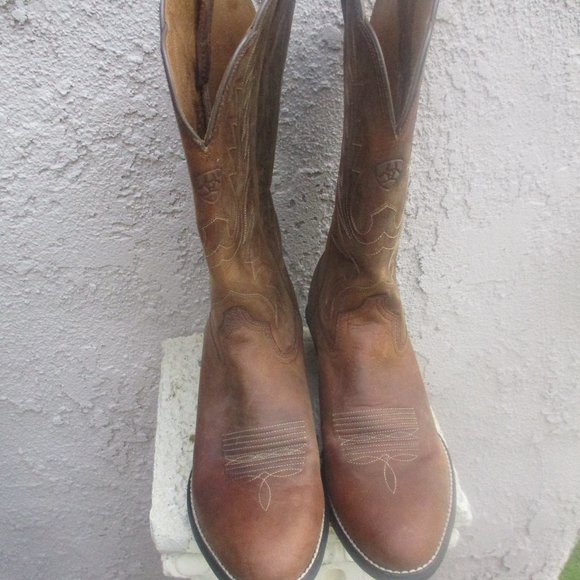 ARIAT ~ Heritage R Toe Western Boot ~Brown Distressed Leather ~ 9 C ~ Embroidery - Picture 6 of 13